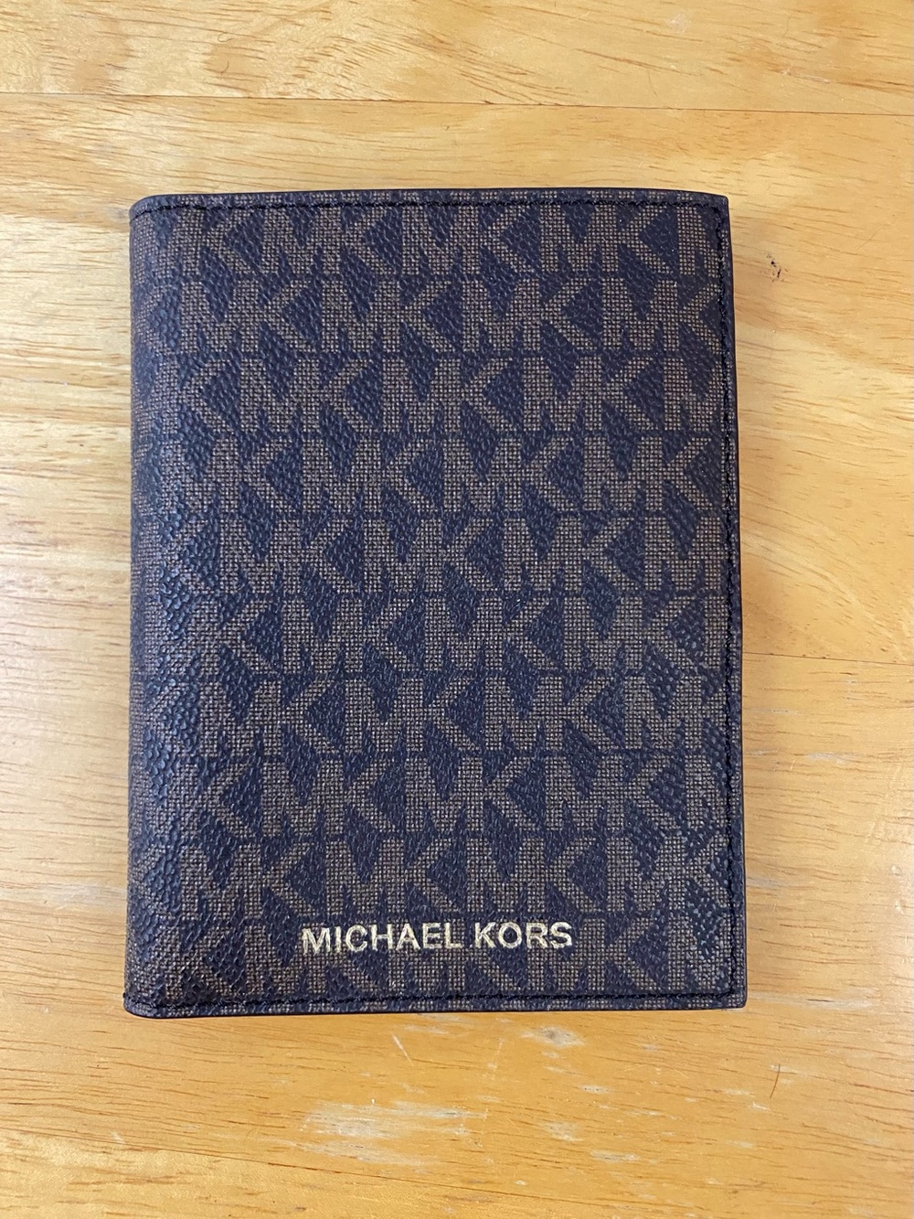 Michael Kors Brown MK Monogram Passport Cover with Gold Logo